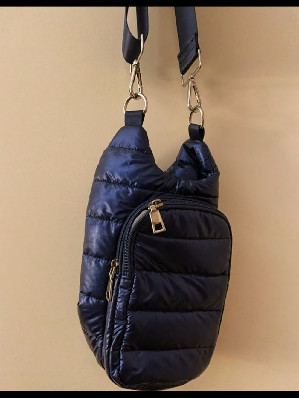 Wander Navy Quilted Crossbody with Gold Hardware
